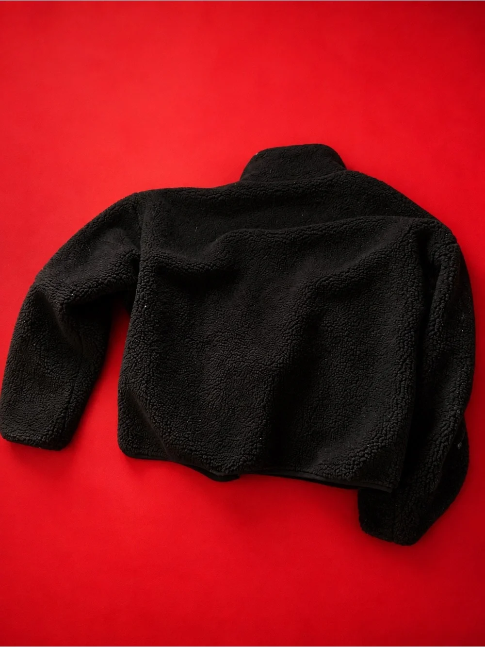 True Religion Black Sherpa Zip-Up Jacket with Red-Trim Logo
